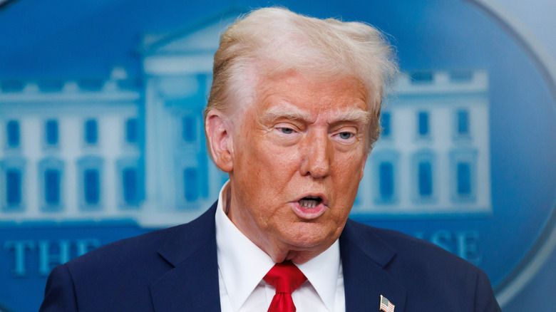 President Donald Trump during a White House press briefing