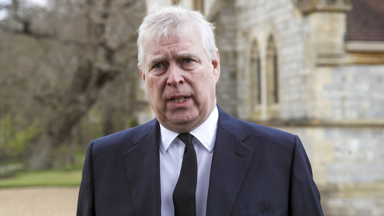 Closeup of Prince Andrew talking to camera