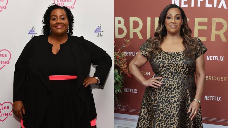 Alison Hammond circa 2018 & at the "Bridgerton" premiere in 2026