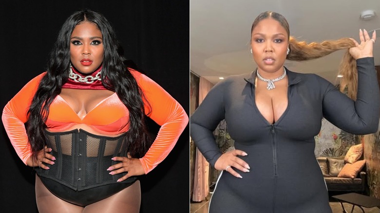 Lizzo poses for a photo in 2018 and poses in an Instagram photo from 2026