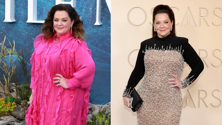 Melissa McCarthy at the 2023 premiere of "The Little Mermaid" and at the 2026 Academy Awards