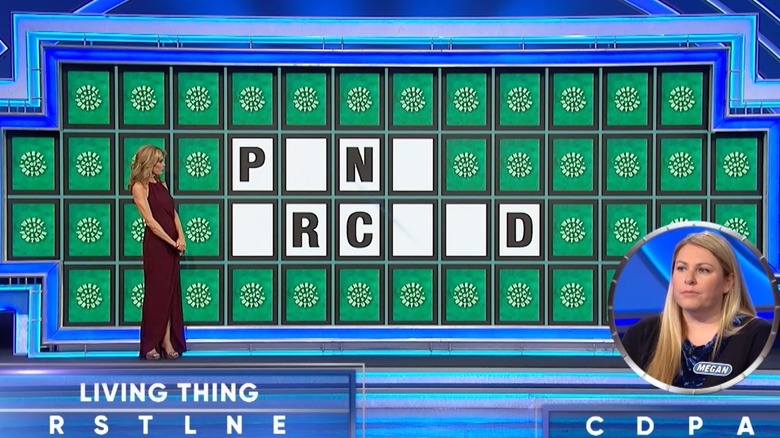 A contestant trying to solve a "Wheel of Fortune" puzzle