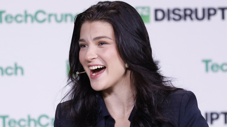 Phoebe Gates smiling with mouth open