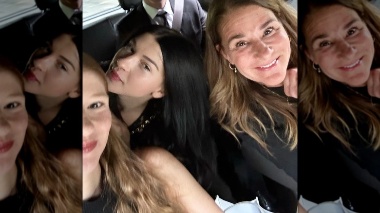 Jenn, Phoebe, and Melinda gates in a car selfie