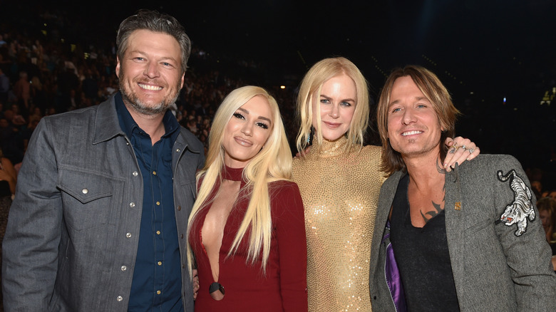Blake Shelton, Gwen Stefani, Nicole Kidman, and Keith Urban smiling