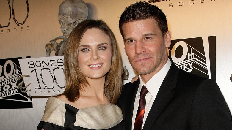 David Boreanaz & Emily Deschanel attend the "Bones" 100th episode celebration
