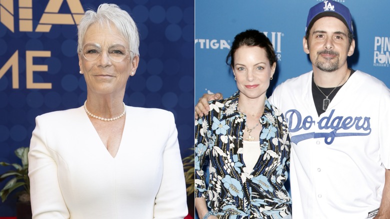 Split image of Jamie Lee Curtis next to a photo of Brad Paisley and Kimberly Williams-Paisley