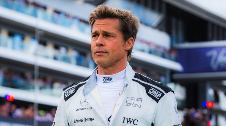 Brad Pitt filming "F1" in 2023