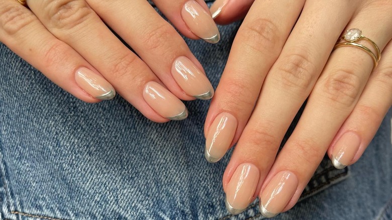French manicure with silver tips
