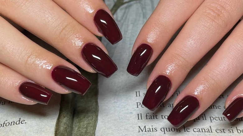 Deep burgundy manicure 