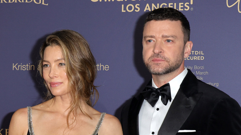 Jessica Biel and Justin Timberlake stand side by side