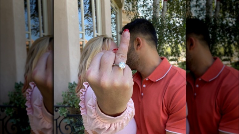 Britney Spears and Sam Asghari announcing their engagement