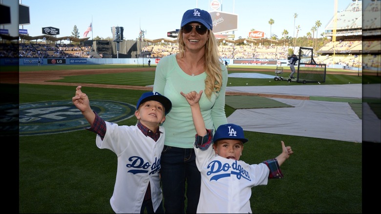 Britney Spears posing with her children