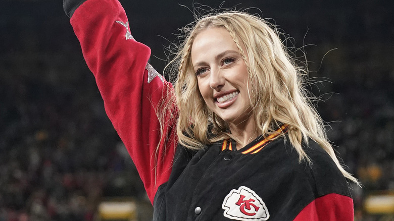 Brittany Mahomes at a Chiefs game waving