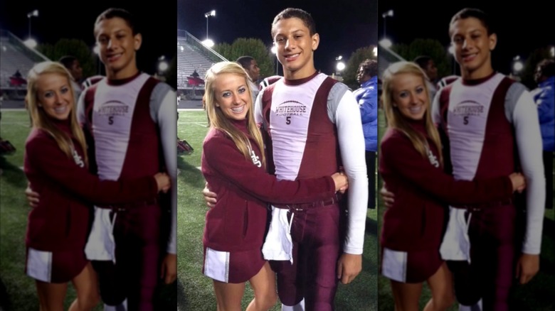 Brittany and Patrick Mahomes posing