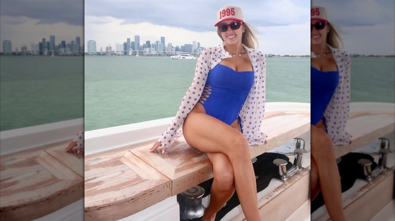 Brittany Mahomes smiling on a boat