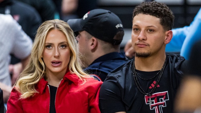 Brittany Mahomes and Patrick Mahomes attend a college basketball game in Lubbock, TX (2025)