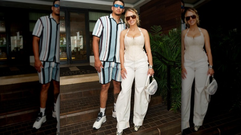 Patrick Mahomes and Brittany Mahomes pose outside (2025)