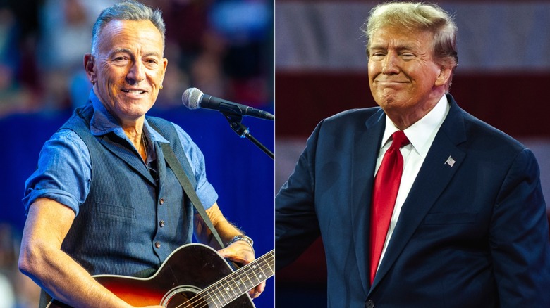 Photo of Bruce Springsteen next to a photo of Donald Trump
