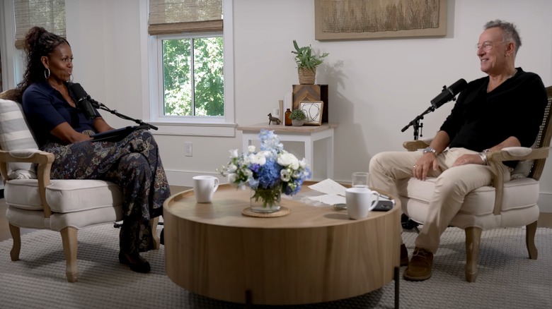 Michelle Obama talking to Bruce Springsteen on her podcast