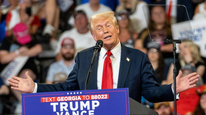 Donald Trump speaking at a rally