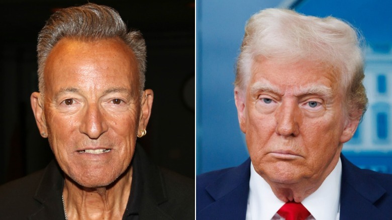 A split image of Bruce Springsteen and Donald Trump posing for photos