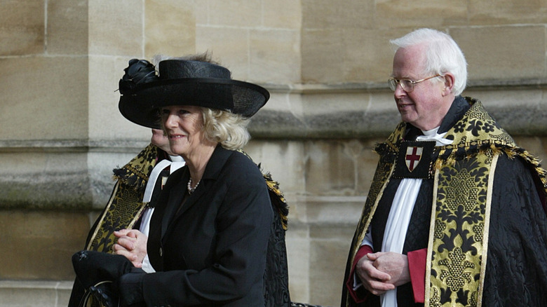 Camilla arriving at Angus Ogilvy's funeral alone
