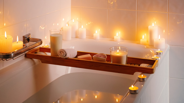 Milk bath with candles 