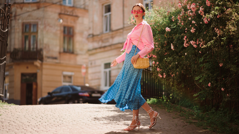 Woman in colorful outfit