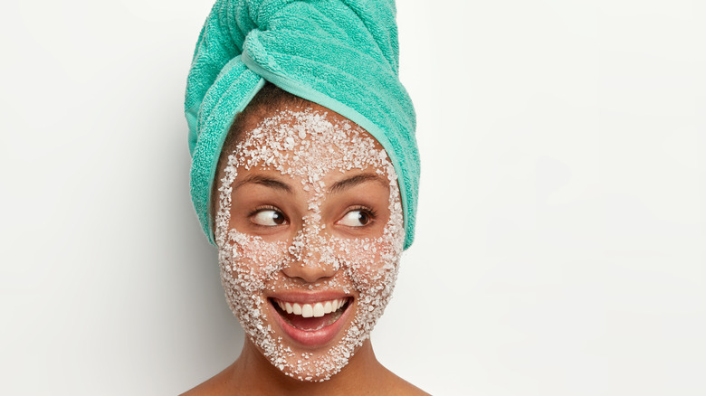 Woman with salt mask face