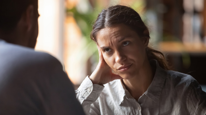 Dissatisfied woman on a date