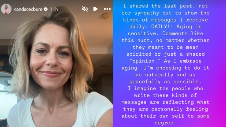 Side-by-side photos of Candace Cameron Bure and her message on her Instagram story