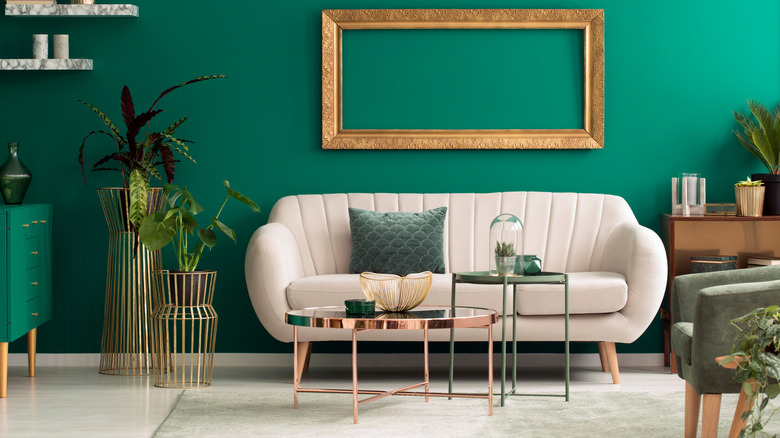 A living room with a frame