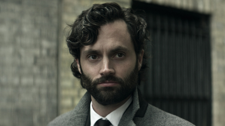 Penn Badgley looking intense as Joe Goldberg