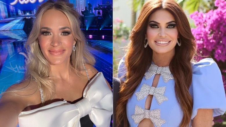 Side-by-side of Carrie Underwood and Kimberly Guilfoyle in bows