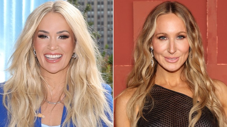 Split image of Carrie Underwood and Nikki Glaser smiling