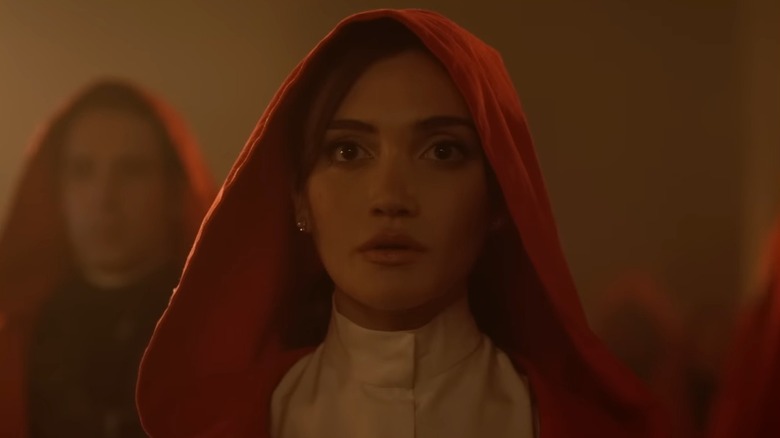 Daniela Nieves under a red hood in Vampire Academy