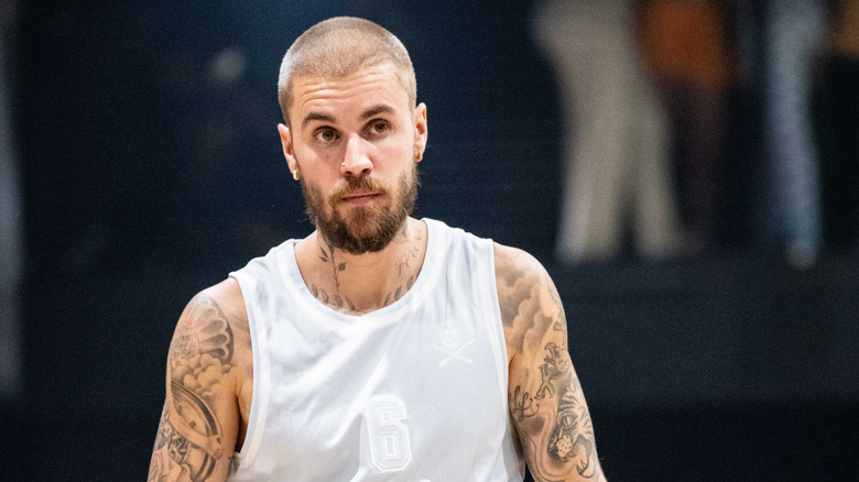 Justin Bieber white basketball tank