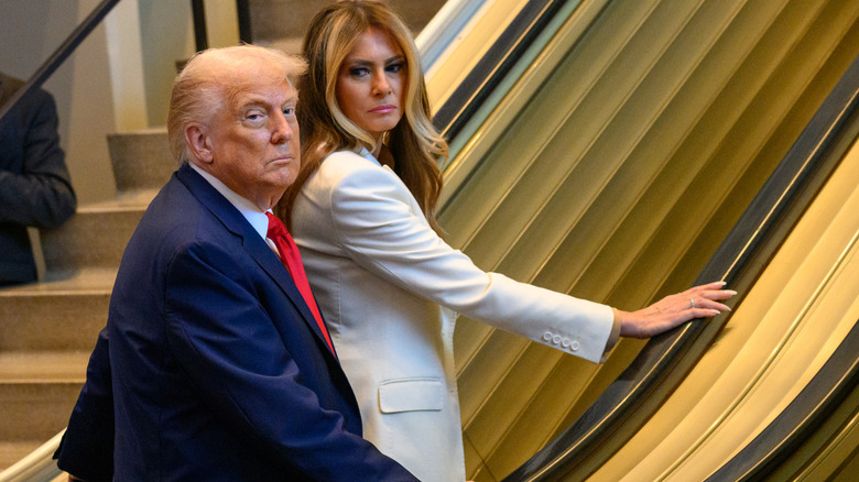Donald and Melania Trump on UN escalator