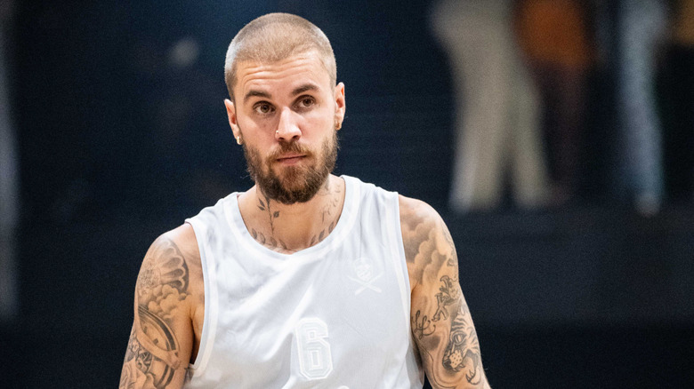 Justin Bieber white basketball tank