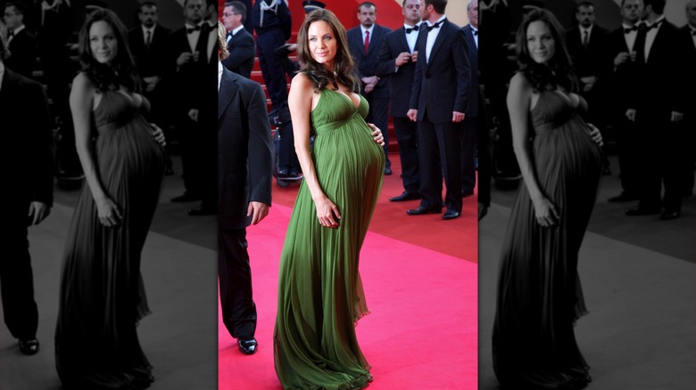 Angelina Jolie in a green pregnancy gown at Cannes