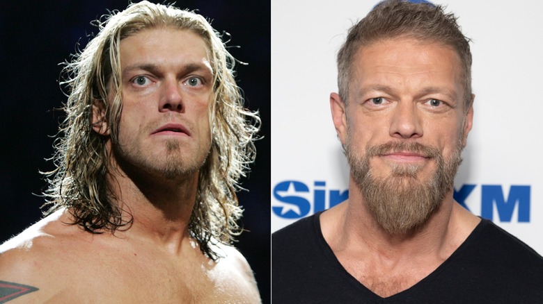 Edge with long hair, left, and Edge today, right