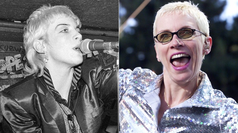 Annie Lennox with longer hair, left, and Lennox today, right