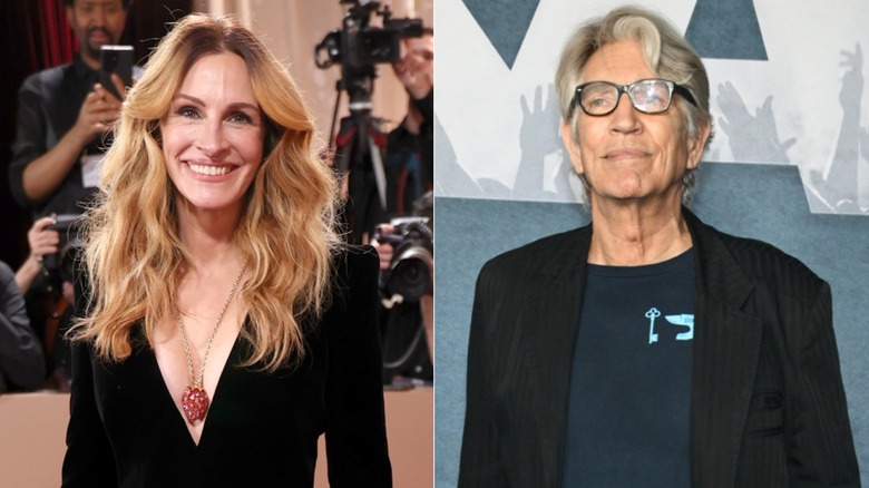 Julia Roberts and Eric Roberts posing on a red carpet, respectively