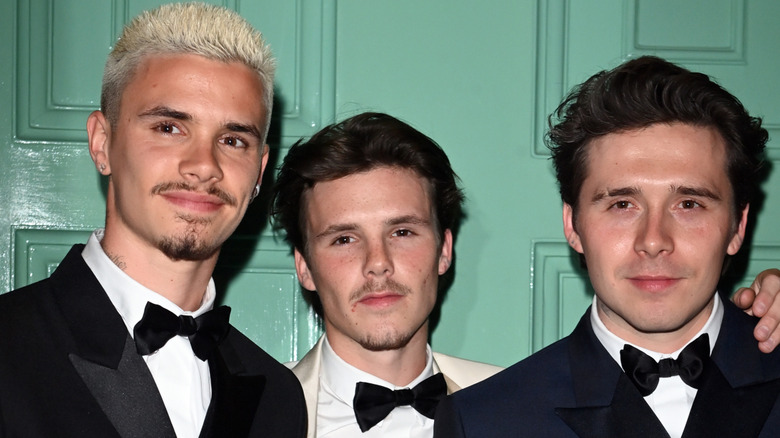 Brooklyn Beckham, Romeo Beckham, and Cruz Beckham at Victoria Beckham's 50th birthday party