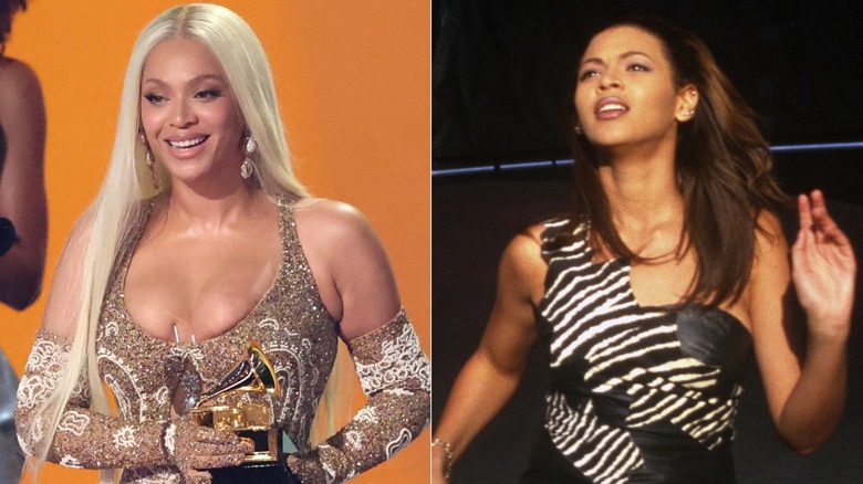 Beyonce with blonde hair and Beyonce with brown hair