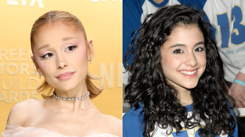 Ariana Grande with blonde hair and Ariana Grande with dark hair