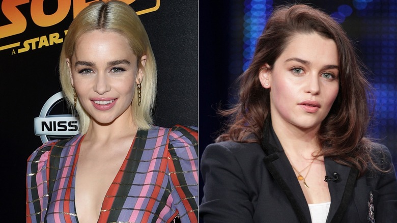 Emilia Clarke with blonde hair and Emilia Clarke with brown hair