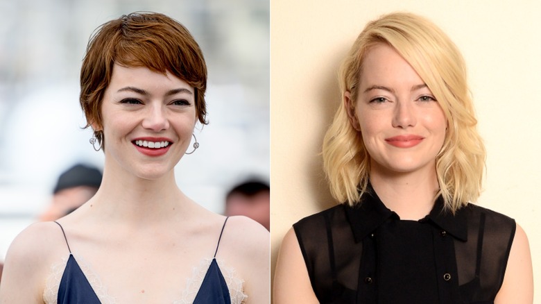 Emma Stone with red hair and Emma Stone with blonde hair