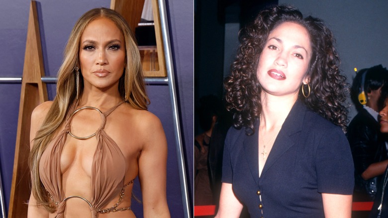 Jennifer Lopez with blonde hair and Jennifer Lopez with brown curly hair